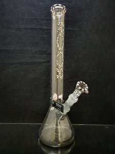 ROOR - 17.5" Accented Beaker Bong 18mm Joint & Bowl - Colored Ice Pinches - Pink Jaguar Print [R017] - $690