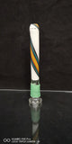 Mini Monster - 4" 18mm to 14mm Worked Orb Open End Downstem - White, Blue & Yellow - $200