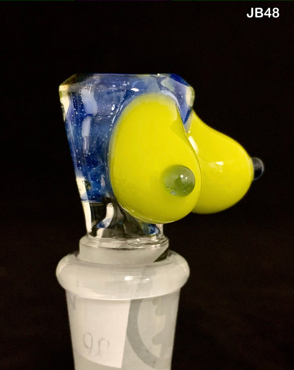 Benwa Glass - 14mm UV Boobies Bowl (1 Hole) - Blue - $50