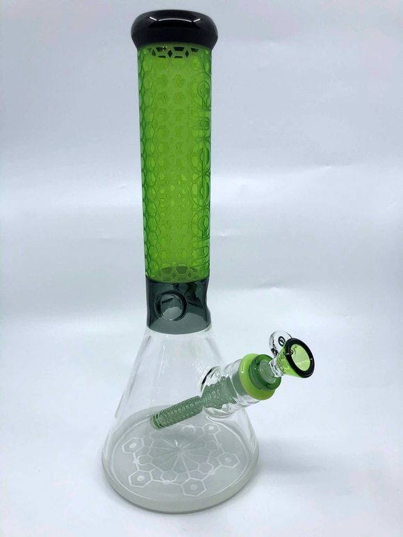 Cheech Glass - 14'' Beaker Bong Engraved Hexagons (7mm) - Colors Available [CHB10] - $150