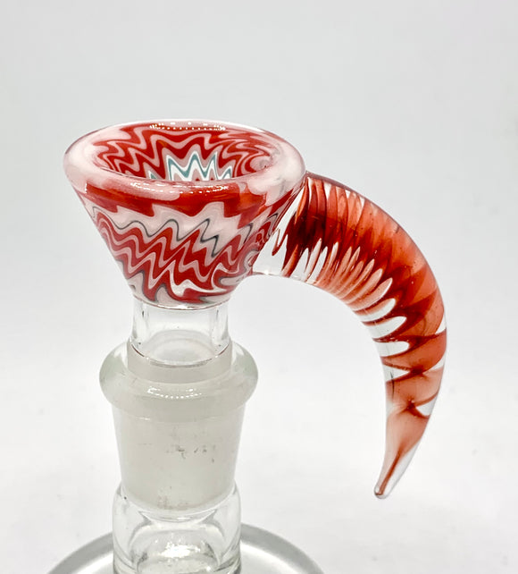 2K Glass Bowl - 14mm Worked Bowl (4 Hole) - Red/White - $120