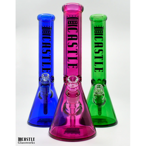 Castle Glassworks - 14" Colored Beaker Bong - Colors Available - $90