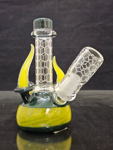 Dan P Glass - 5" Signed Sandblasted Mini Beaker Rig w/ Horns + Free Banger