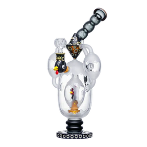 Cheech Glass - 14.5" Roster In A Bubbler Rig - Transparent Black