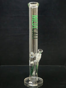 Medicali - 18" Straight Bong w/ Ice Pinches (50MM Tube) - Green/Black Label (MES27)