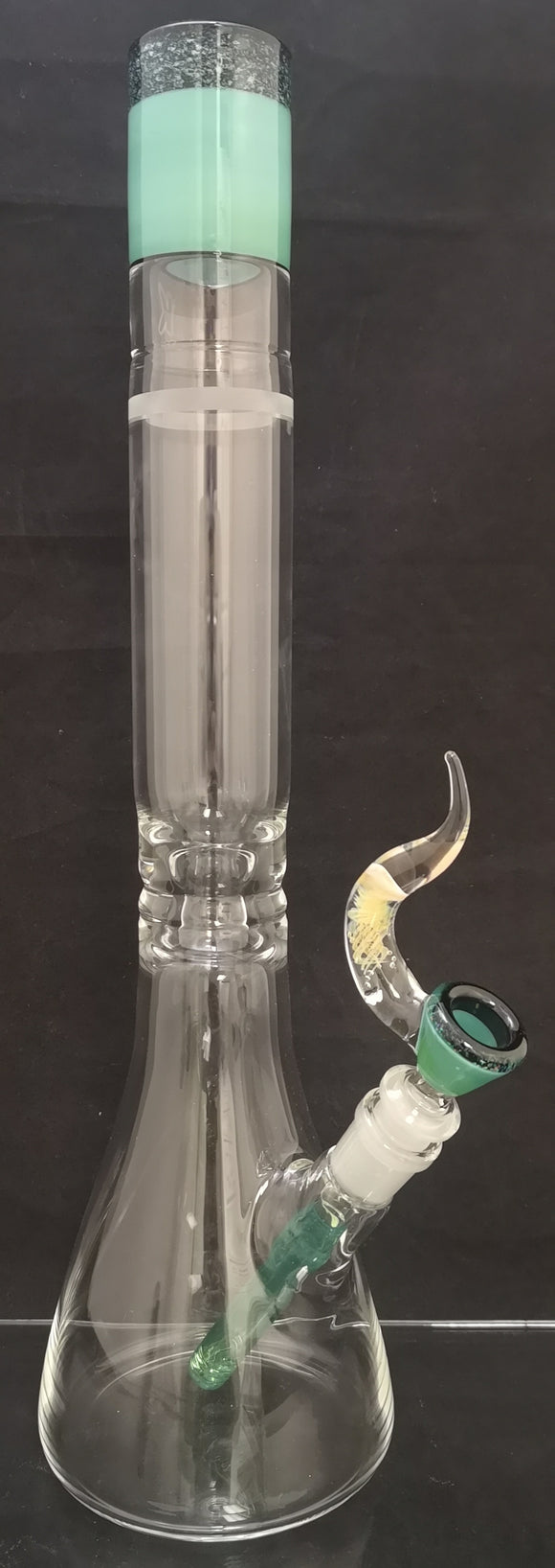 KOBB Glass - Titan V3 Worked Beaker w/ Matching Downstem & Bowl (1 Hole) - Green w/ Crushed Opal Accents - $550