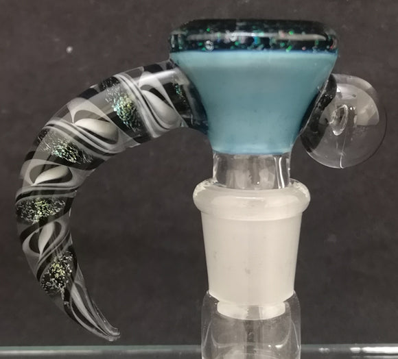 KOBB Glass - 14mm Worked Horn Bowl w/ Diamond Trapped Marble (1 Hole) - Sparkly Light Blue w/ Crushed Opal - $130