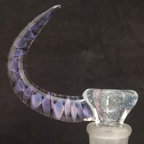 KOBB Glass - 18mm Worked Horn Bowl (1 Hole) - Crushed Opal & Purple Handle - $130