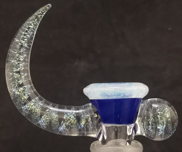 KOBB Glass - 18mm Worked Horn Bowl w/ Dichro Marble (4 Hole) - Blue & Crushed Opal - $130