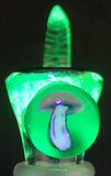 KOBB Glass - 18mm Worked Horn Bowl w/ Mushroom Millie (4 Hole) - UV Green w/ Crushed Opal - $130