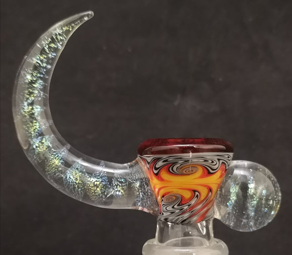 KOBB Glass - 18mm Wig Wag Horn Bowl w/ Dichro Marble (1 Hole) - Red, Yellow, Black, & White - $130