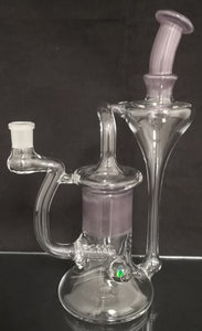 Green Belt Glass - 10.5" 14mm Color Accent Recycler - Wildberry Over Icy White Satin w/ Black Opal