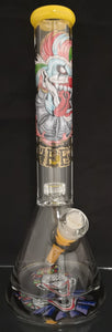 Cheech Glass - 16" 12mm Joker Decal Beaker Bong w/ Perc - Yellow