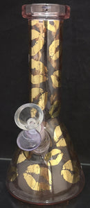 Red Eye Glass - 8.5" Golden Lips Print Beaker Bong - Pink