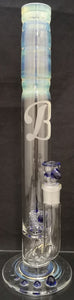 Benwa Glass - 16" Grid Cap Perc Bong w/ Matching Bowl (4 Hole) - Blue