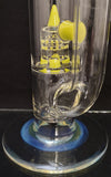 Benwa Glass - 16.5" Grid Cap Perc Bong w/ Matching Bowl (4 Hole) - Yellow