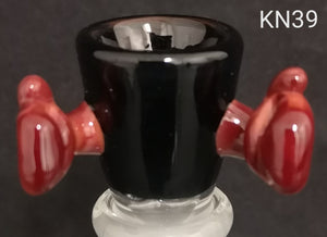 Knock Out (Kirill) Glass - 18mm Multi Colored Bowl w/ Built In Screen (4 Hole) - Black/Solid Red