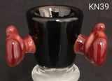 Knock Out (Kirill) Glass - 18mm Multi Colored Bowl w/ Built In Screen (4 Hole) - Black/Solid Red