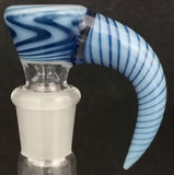 Lysergic Glass - 14mm Line Worked Horn Bowl (1 Hole) - Blue on Light Blue