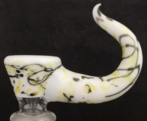 Lysergic Glass - 14mm Worked Up Horn Bowl (1 Hole) - Black & Yellow on White