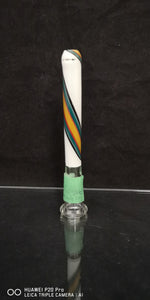 Mini Monster - 4" 18mm to 14mm Worked Orb Open End Downstem - White, Blue & Yellow