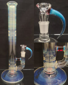 Apix Design - 17" Stemline Bong w/ Matching Bowl (3 Hole)- Blue & Red - $650