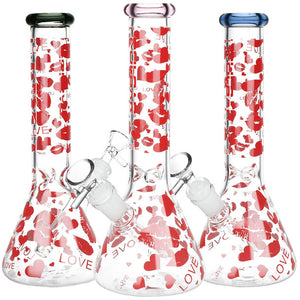 Pulsar Glass - 10" 14mm Hearts & Kisses Beaker Bong - Colors Available