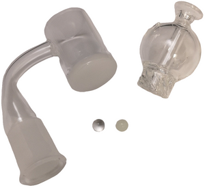 14mm Quartz Banger Set Female 90° Gavel Flat Top w/ 2 pearls & Spinner Carb Cap