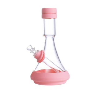 10" Glass Bong w/ Silicone Bumpers & Caps - Pink