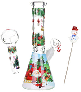 Pulsar Glass - 10" Ho-Ho-Holidays Beaker Bong Set w/ Matching Pipe
