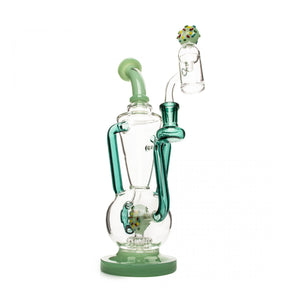 Red Eye Glass - 11" Dunker Dual Uptake Recycler Rig w/ Donut Perc & Carb Cap - Mint Green