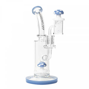 Red Eye Glass - 7" Funguy Rig w/ Mushroom Perc & Carb Cap + Terp Pearl - Periwinkle (Blue)