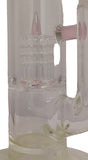 Benwa Glass - 15.5" Accented Fumed 180° Grid Cap Bong w/ Matching Bowl (4 Hole) - Pink
