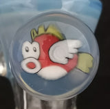 KOBB Glass - 18mm Worked Horn Bowl w/ Mario Flying Fish Millie (4 Hole) - Exp. Ozone