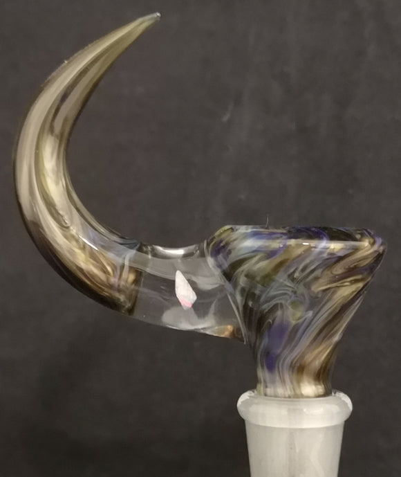 KOBB Glass - 14mm Fully Worked Up Horn Bowl w/ Opal (1 Hole) - Electrum/Amber Purple