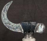 KOBB Glass - 18mm Worked Up Horn Bowl w/ Crushed Opal Marble (4 Hole) - Blue Dichro