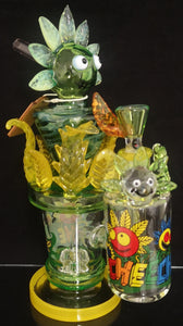 Cheech Glass - 12" Sunflower Bong w/ Matching Ash Catcher - Green