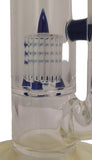 Benwa Glass - 15.5" Accented Fumed 180° Grid Cap Bong w/ Matching Bowl (4 Hole) - Blue