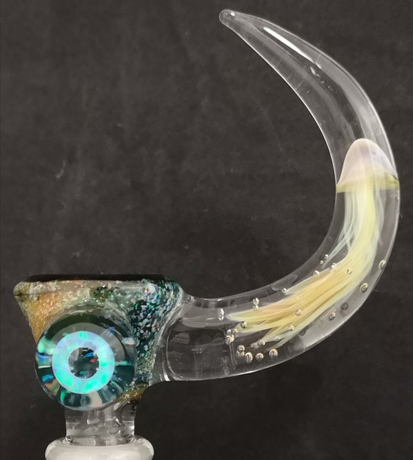 KOBB Glass - 14mm Super Opal Worked Up Horn Bowl (1 Hole) - Crushed Opal in Rainbow