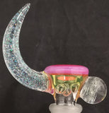 KOBB Glass - 18mm UV Worked Up Horn Bowl w/ Dichro Marble (4 Hole) - Pink Slyme on Poppy/Ion