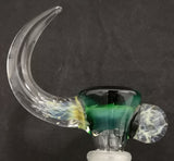 KOBB Glass - 18mm Worked Up Horn Bowl w/ Galaxy Marble (4 Hole) - Green Money