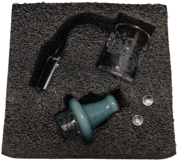 14mm Rick And Morty Quartz Banger Set Male 90° w/ Colored Spinner Carb Cap & Terp Pearls - Colors Available