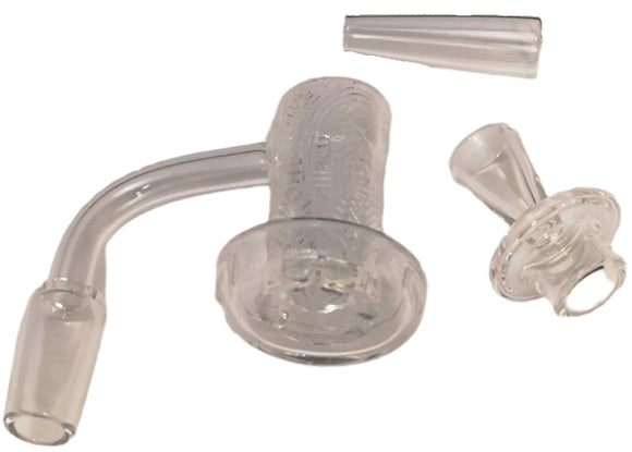 14mm Quartz Banger Set Male 90° Embossed Shredder w/ Inner Terp Cone & Carb Cap