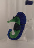 Terry Boake Glass - 14" 18mm Fumed Accented Stemline Bong w/ Seahorse & Nub Bowl (4 Hole) - Blue