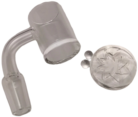 14mm Quartz Banger Set Male 90° Flat Top w/ Two Pearls & Flat Carb Cap