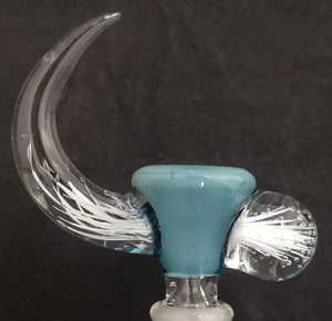 KOBB Glass - 14mm Worked Up Horn Bowl w/ Trichome Marble (1 Hole) - Blue Stardust Over Ghost