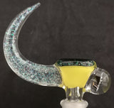 KOBB Glass - 14mm Worked Up Horn Bowl w/ Shapes Millie (1 Hole) - Crushed Opal/Canary