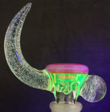 KOBB Glass - 18mm UV Worked Up Horn Bowl w/ Dichro Marble (4 Hole) - Pink Slyme on Poppy/Ion