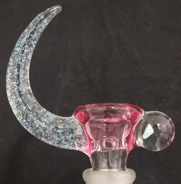 KOBB Glass - 18mm Worked Up Horn Bowl w/ Opal Chunk Marble (4 Hole) - Gold Ruby Lite