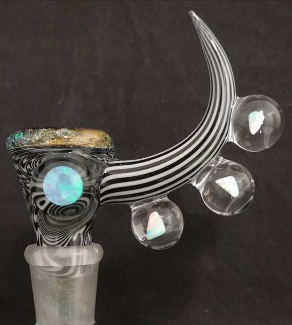 KOBB Glass - 18mm Super Opal Fully Worked Up Horn Bowl w/ 3 Opal Marbles (4 Hole) - Black/White